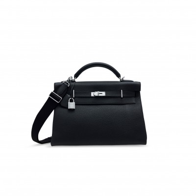 HERMES MASTER BLACK TOGO LEATHER MAXI KELLY 42 WITH PALLADIUM HARDWARE 19271 (42*27*17cm)